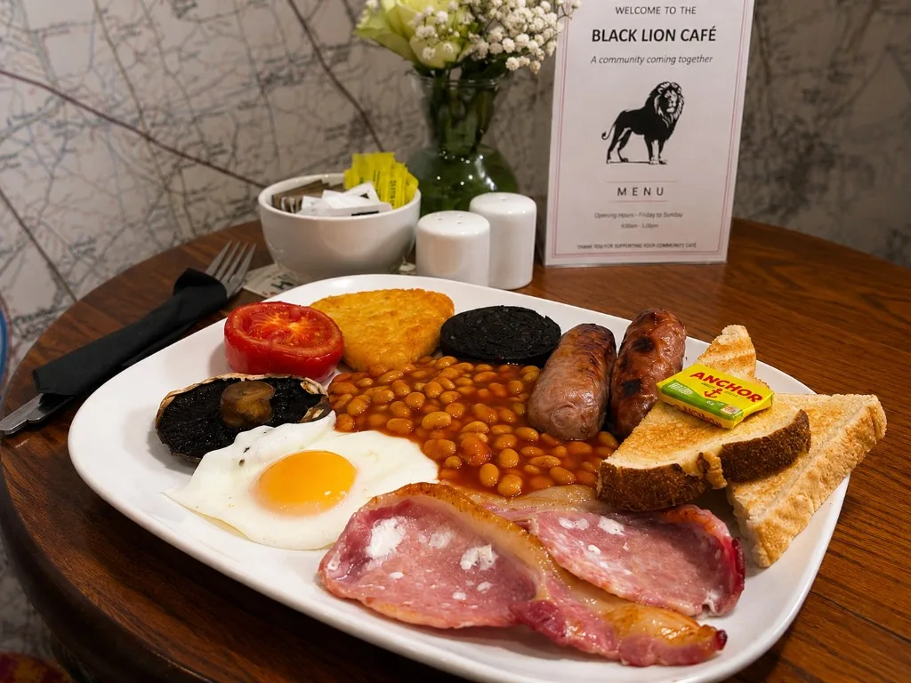 A full English breakfast at The Black Lion Café