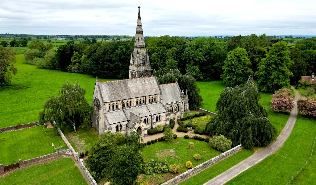 Aerial view of Christ the Consoler church near Skelton-on-Ure