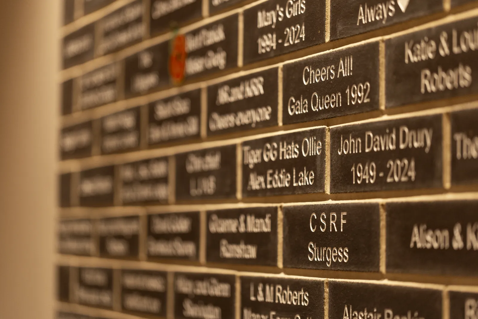 Names of community supporters displayed on The Black Lion wall