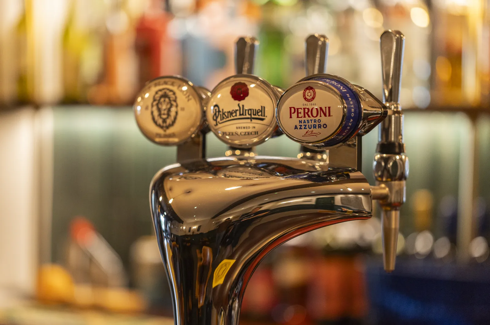 Black Lion Pilsner, Pilsner Urquell and Peroni draught taps